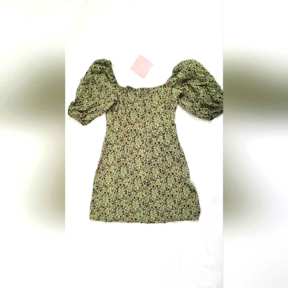 NWT! Posh Spring Boho Animal Print Puff Sleeve Babydoll Womens Mini Dress Small - Picture 7 of 14